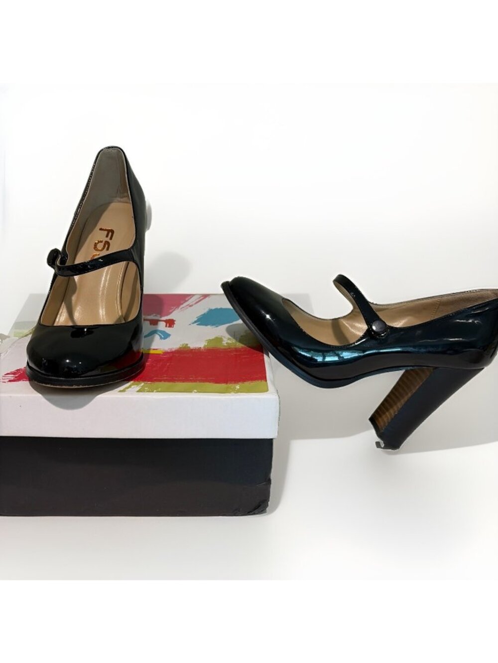 FSJ Patent Leather Mary Jane Heels Shoes Size 8 Black Block Heel Rockabilly Y2K